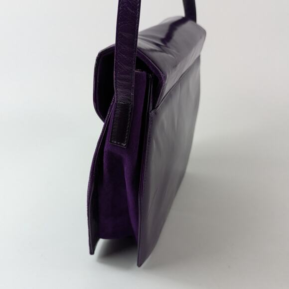 Bruno Magli Purple Purse Italian Leather Suede Gold Plum Shoulder Evening Bag - Picture 3 of 16